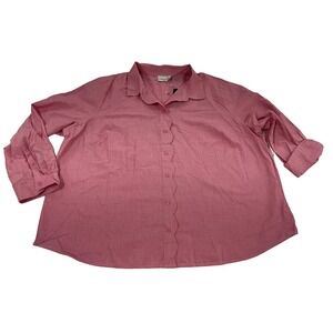 NWT Kim Rogers Curvy Women Button Up Shirt Multi Length Sleeve Woven Pink Sz 3X